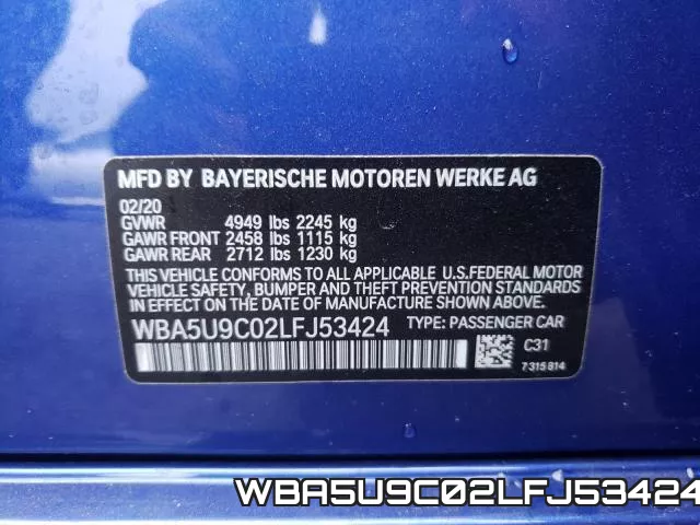 WBA5U9C02LFJ53424 фото 2