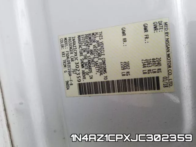 1N4AZ1CPXJC302359 фото 2