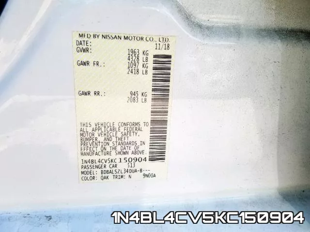 1N4BL4CV5KC150904 фото 2