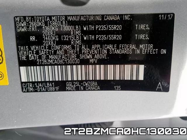 2T2BZMCA0HC130030 фото 2