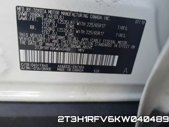 2T3H1RFV6KW040489 фото 2