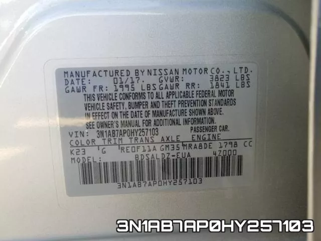 3N1AB7AP0HY257103 фото 2