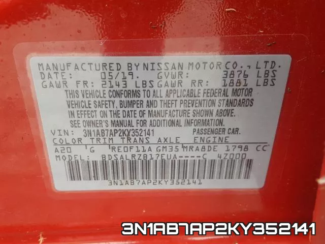 3N1AB7AP2KY352141 фото 2