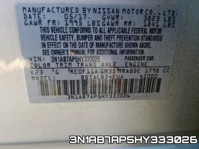 3N1AB7AP5HY333026 фото 2