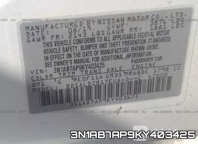 3N1AB7AP9KY403425 фото 10