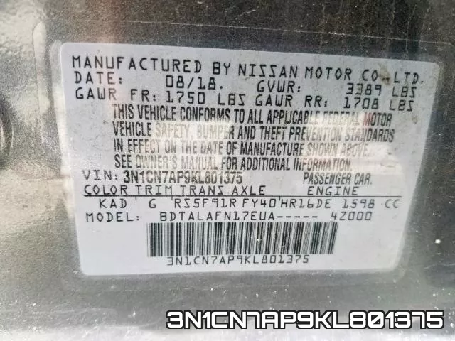 3N1CN7AP9KL801375 фото 2
