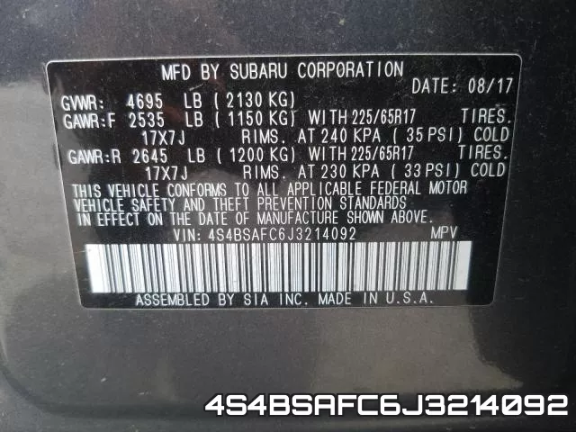 4S4BSAFC6J3214092 фото 2