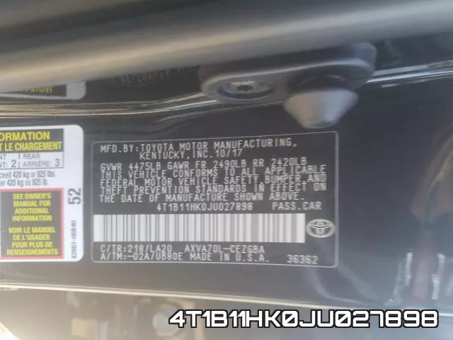 4T1B11HK0JU027898 фото 2