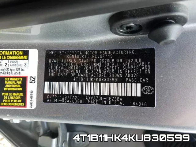 4T1B11HK4KU830599 фото 2