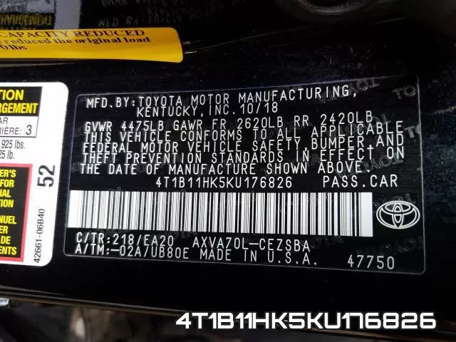 4T1B11HK5KU176826 фото 2