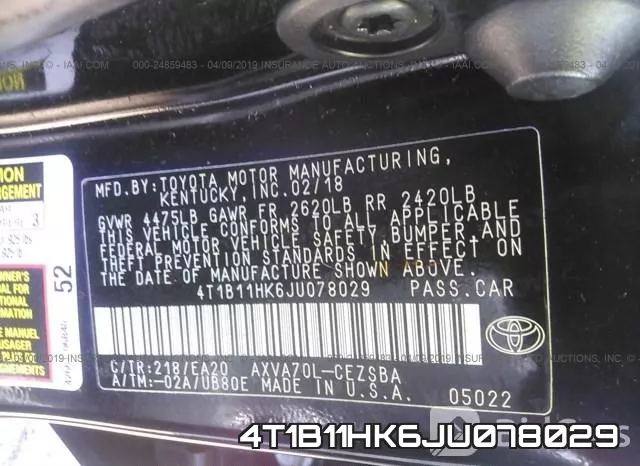 4T1B11HK6JU078029 фото 10
