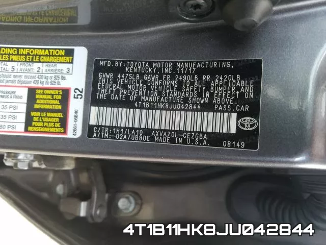 4T1B11HK8JU042844 фото 2