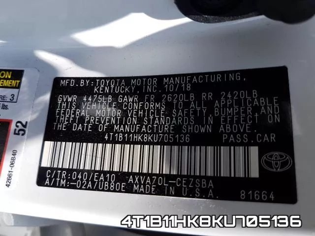 4T1B11HK8KU705136 фото 2