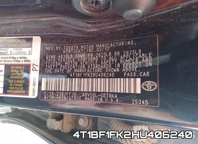 4T1BF1FK2HU406240 фото 10