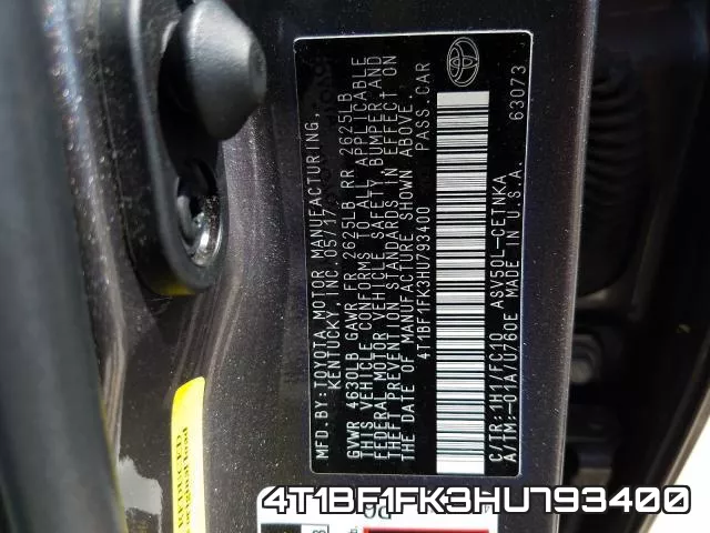4T1BF1FK3HU793400 фото 2