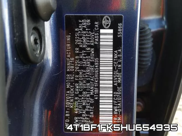 4T1BF1FK5HU654935 фото 2