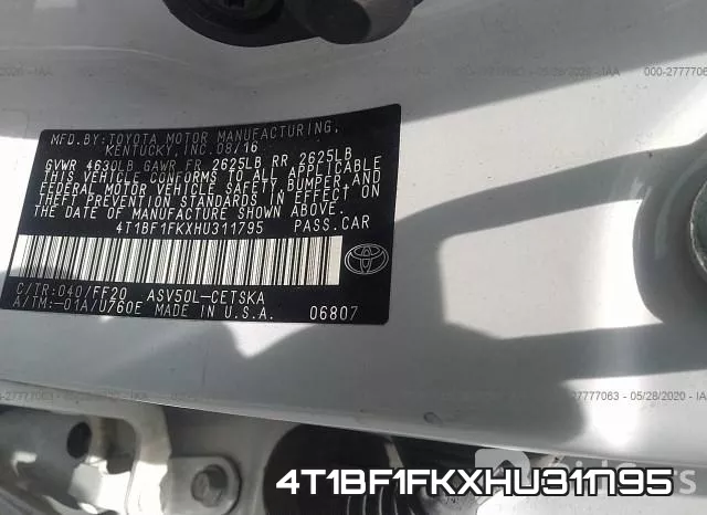 4T1BF1FKXHU311795 фото 10