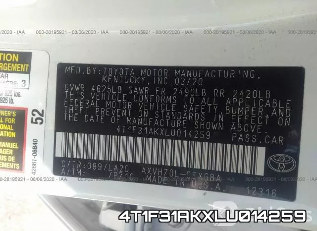 4T1F31AKXLU014259 фото 9