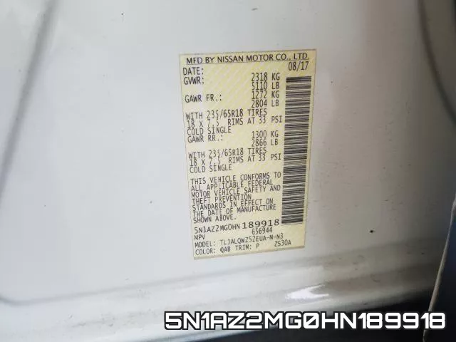 5N1AZ2MG0HN189918 фото 2