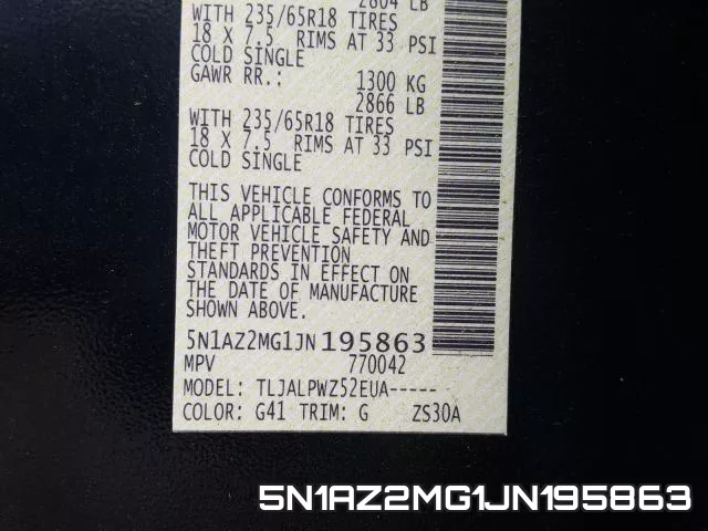 5N1AZ2MG1JN195863 фото 2