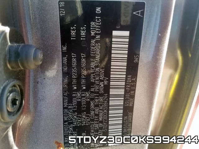 5TDYZ3DC0KS994244 фото 2