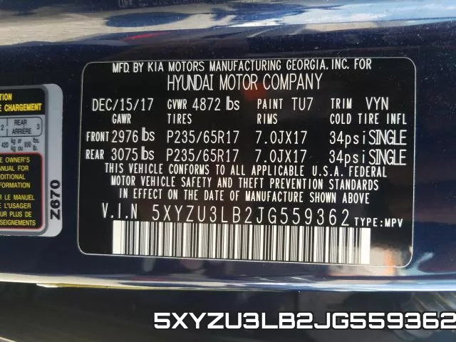 5XYZU3LB2JG559362 фото 2