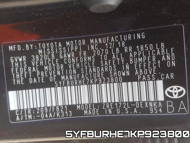5YFBURHE7KP923800 фото 2