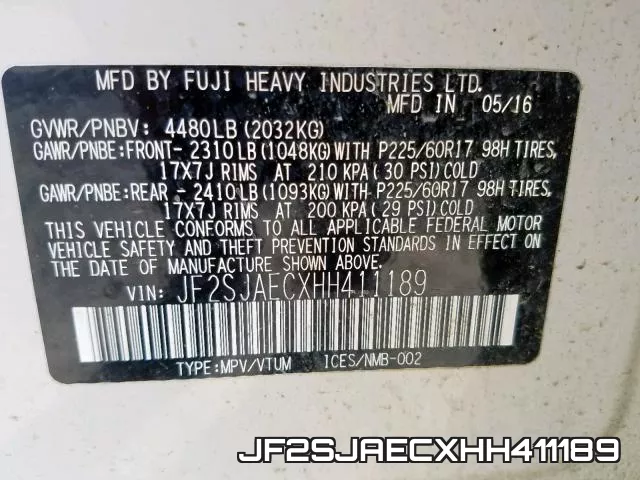 JF2SJAECXHH411189 фото 2