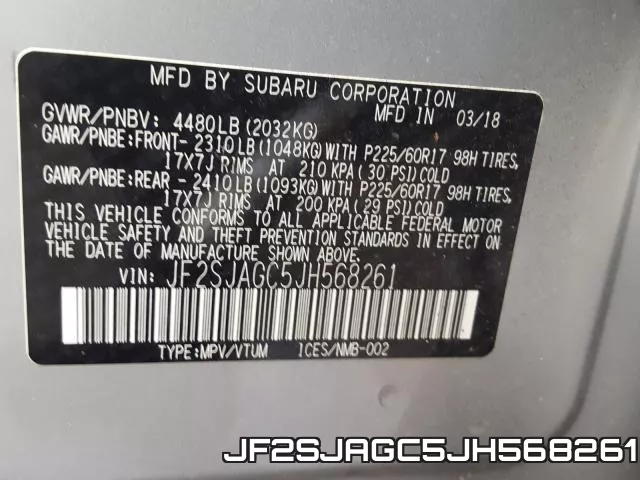 JF2SJAGC5JH568261 фото 2