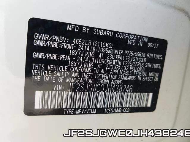 JF2SJGWC0JH438246 фото 2