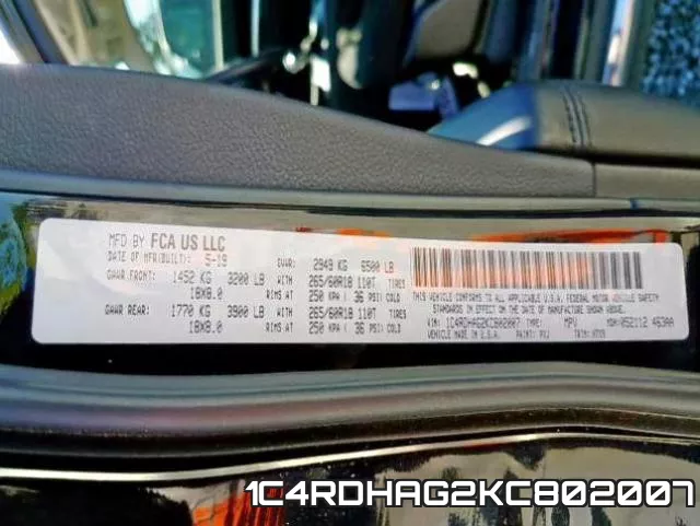 1C4RDHAG2KC802007 фото 2