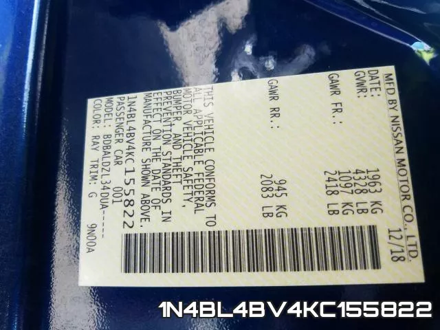 1N4BL4BV4KC155822 фото 2