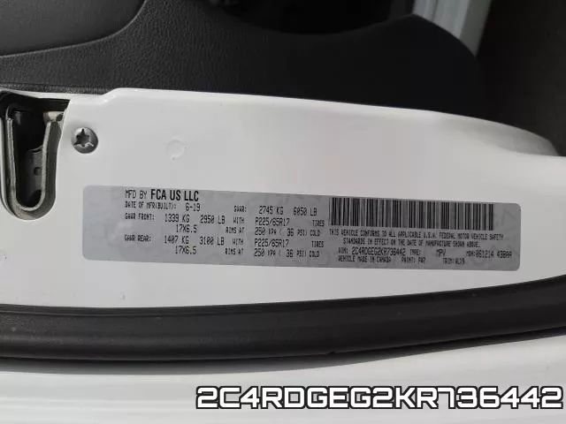 2C4RDGEG2KR736442 фото 2