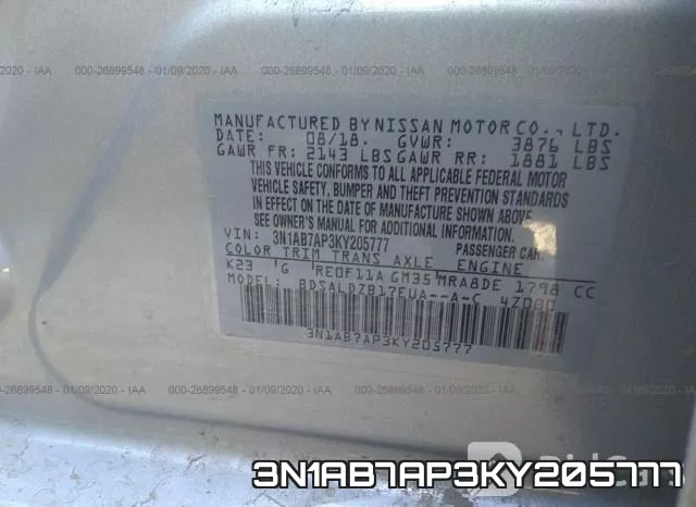 3N1AB7AP3KY205777 фото 10