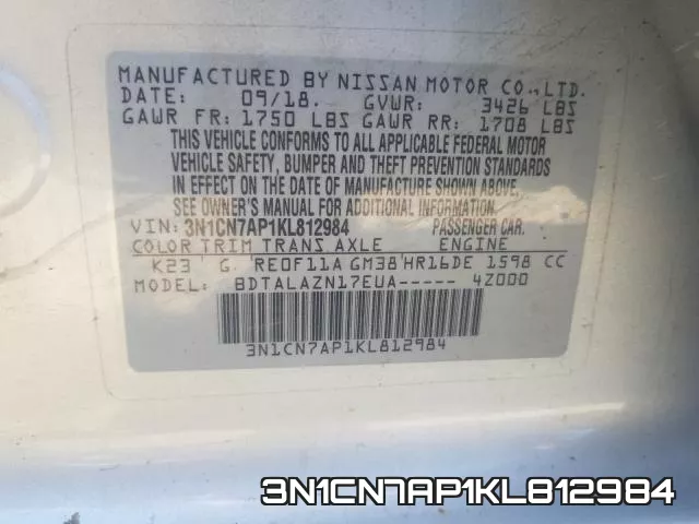 3N1CN7AP1KL812984 фото 2