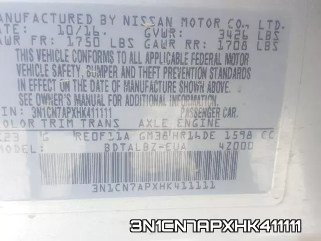 3N1CN7APXHK411111 фото 2