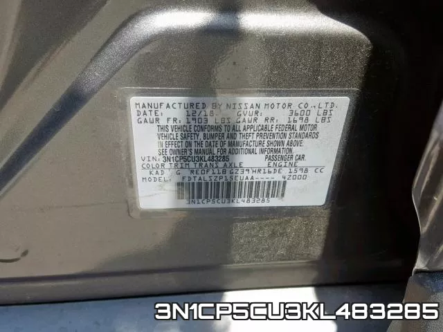 3N1CP5CU3KL483285 фото 2