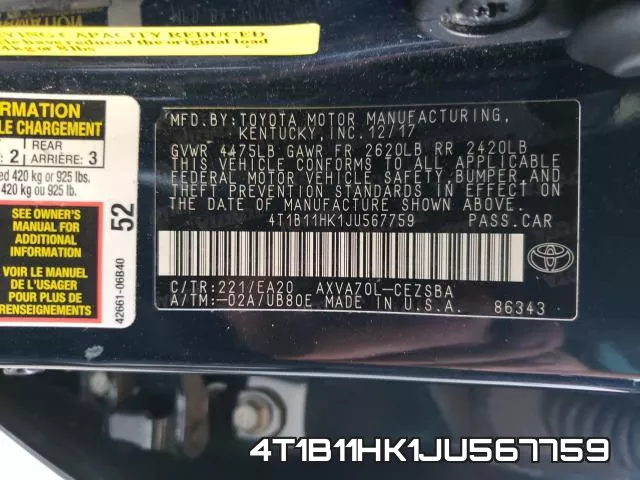 4T1B11HK1JU567759 фото 2