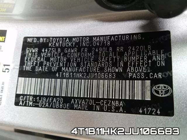4T1B11HK2JU106683 фото 2