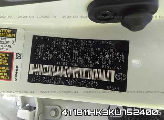 4T1B11HK3KU752400 фото 10