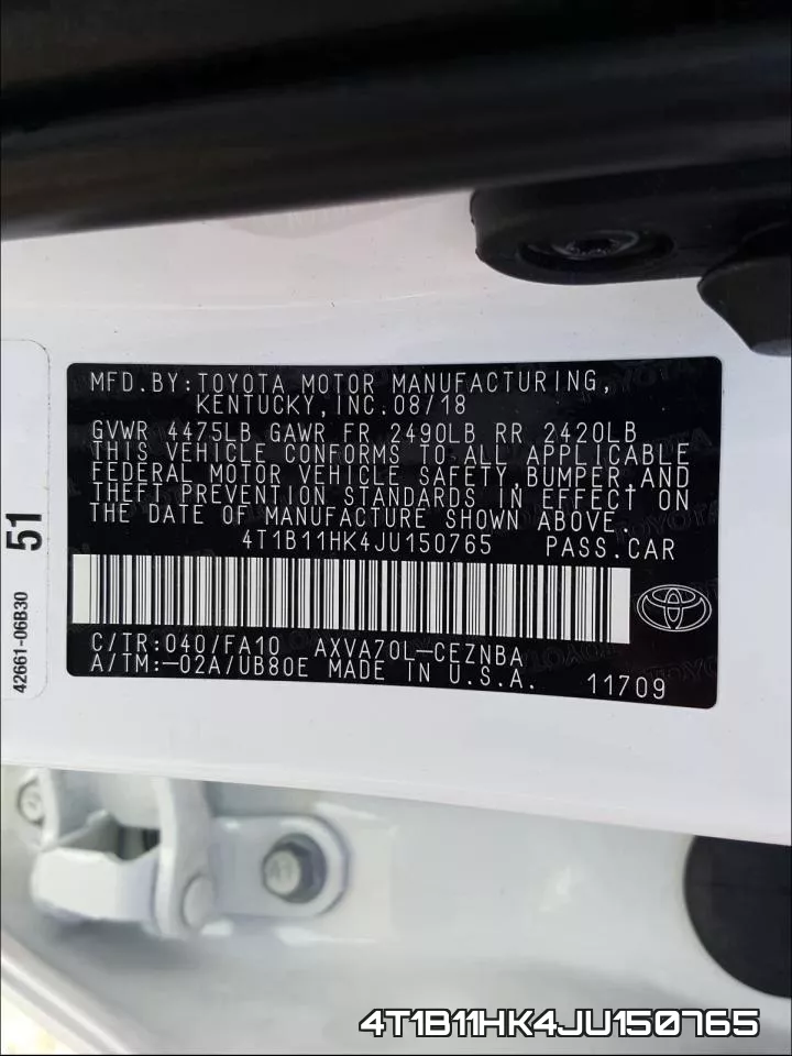 4T1B11HK4JU150765 фото 2