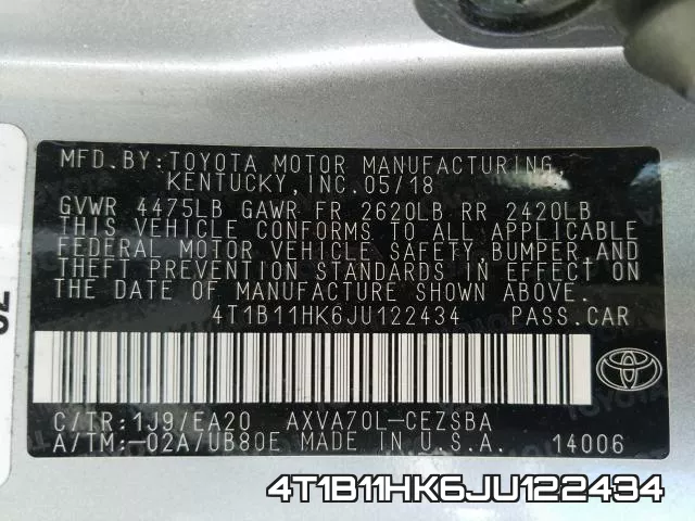 4T1B11HK6JU122434 фото 2