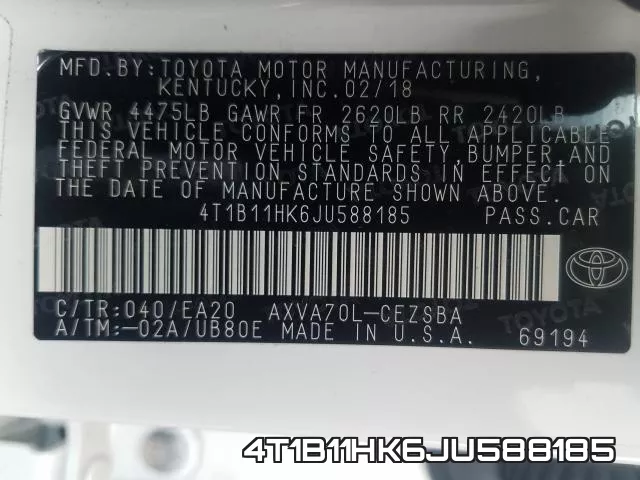 4T1B11HK6JU588185 фото 2