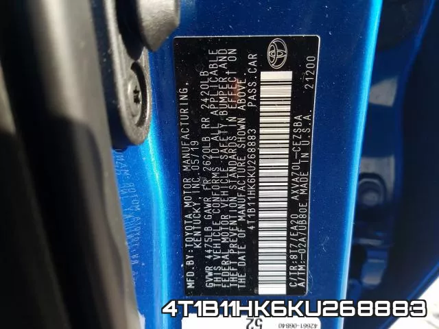4T1B11HK6KU268883 фото 2