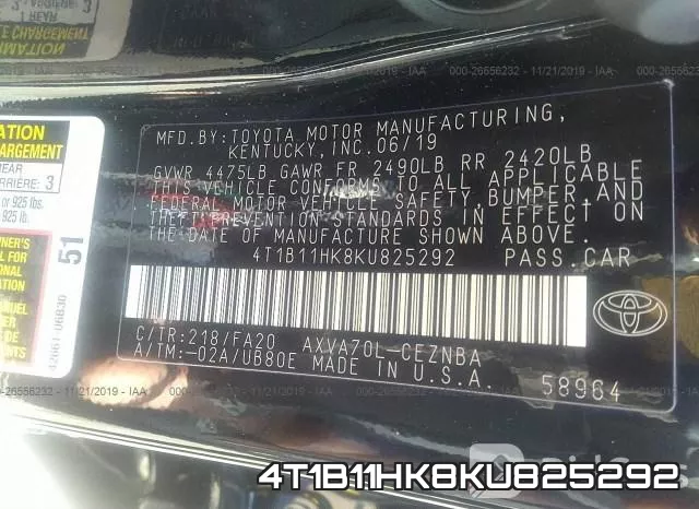 4T1B11HK8KU825292 фото 10