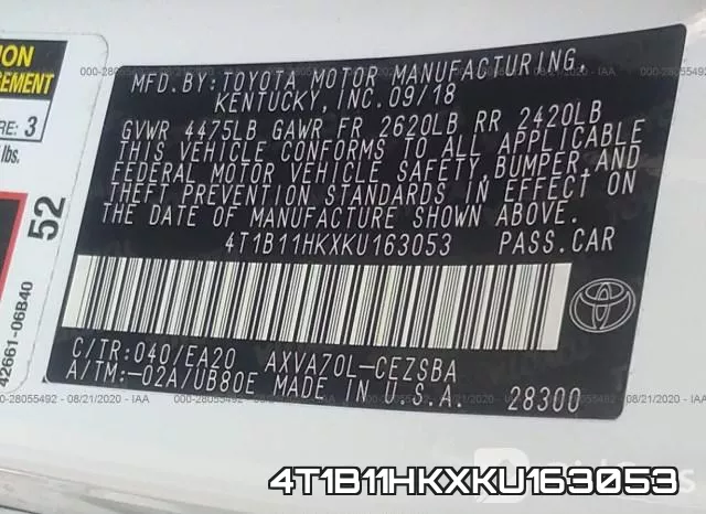 4T1B11HKXKU163053 фото 10