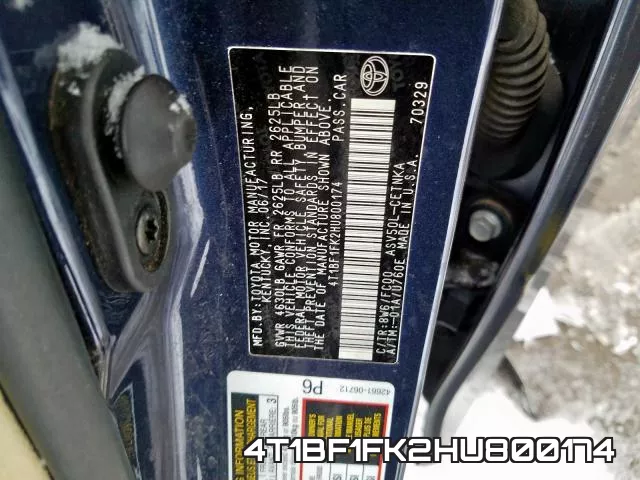 4T1BF1FK2HU800174 фото 2