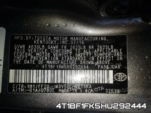4T1BF1FK5HU292444 фото 2