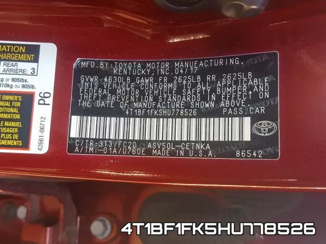 4T1BF1FK5HU778526 фото 2