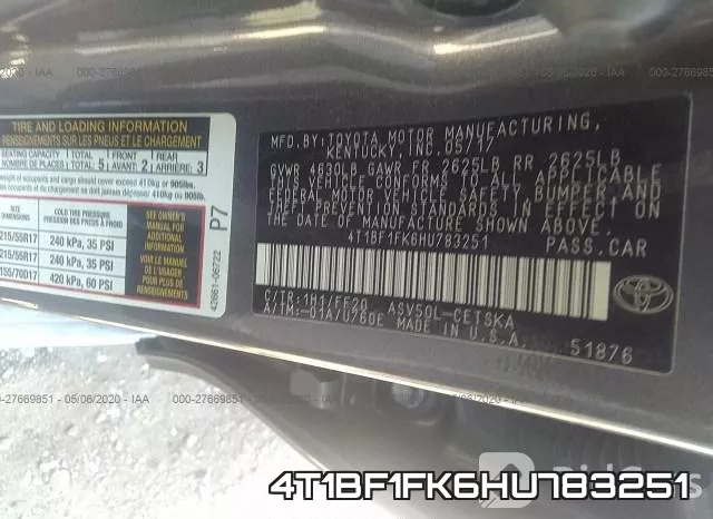 4T1BF1FK6HU783251 фото 10